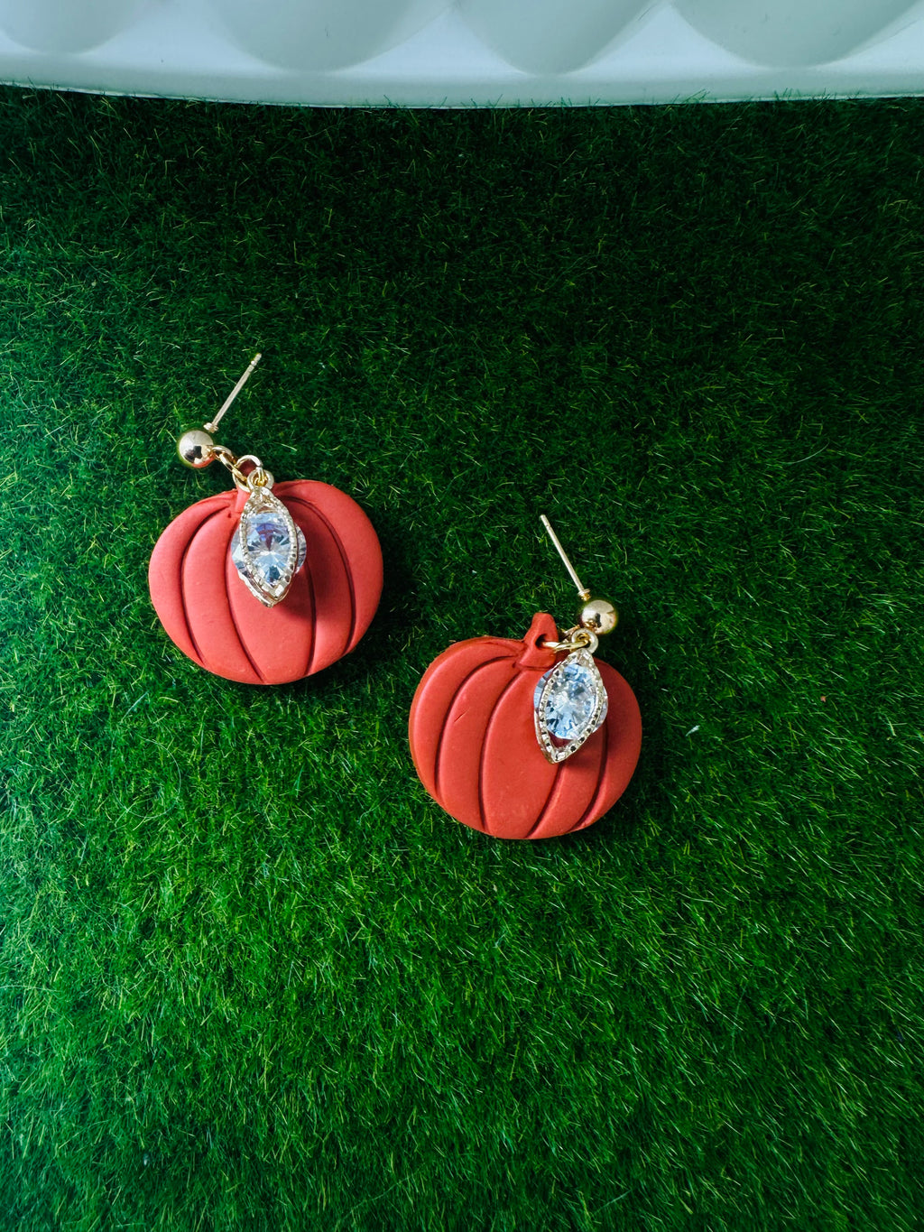 Polymer Clay Pumpkin Earrings with Crystal