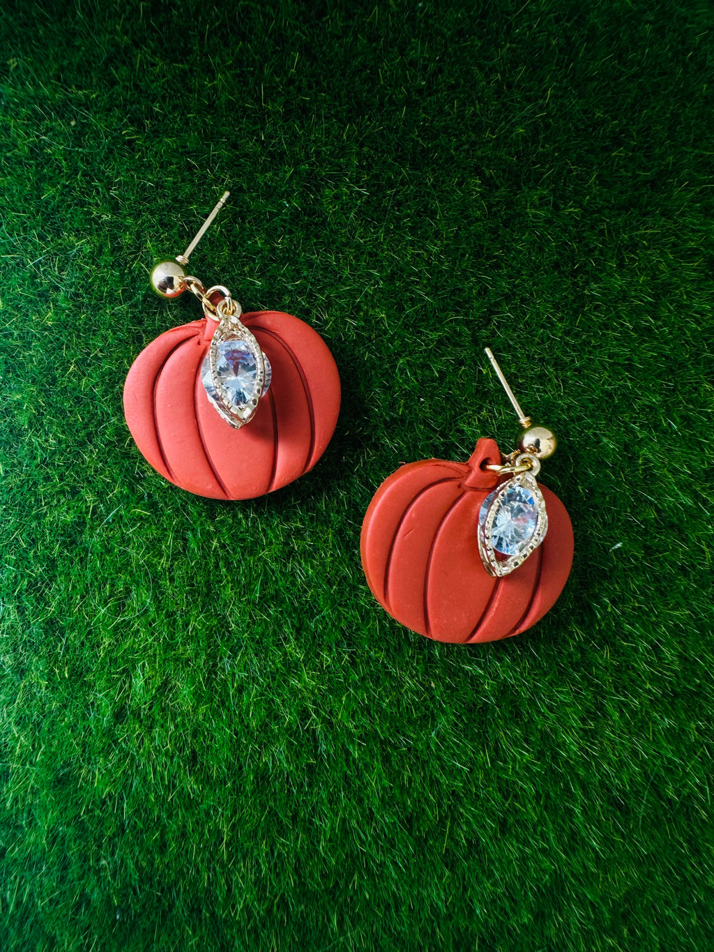 Polymer Clay Pumpkin Earrings with Crystal