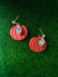 Polymer Clay Pumpkin Earrings with Crystal