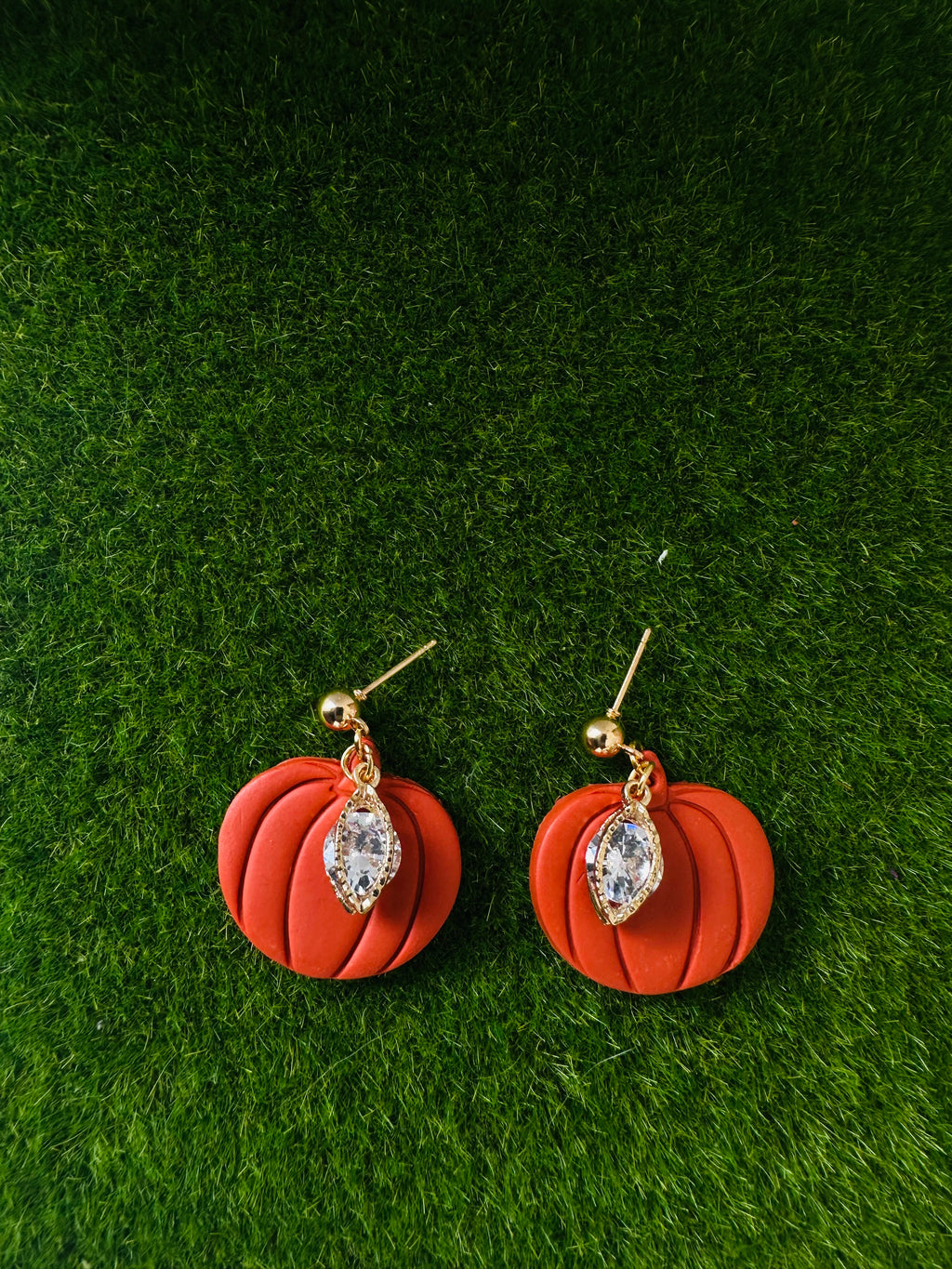 Polymer Clay Pumpkin Earrings with Crystal